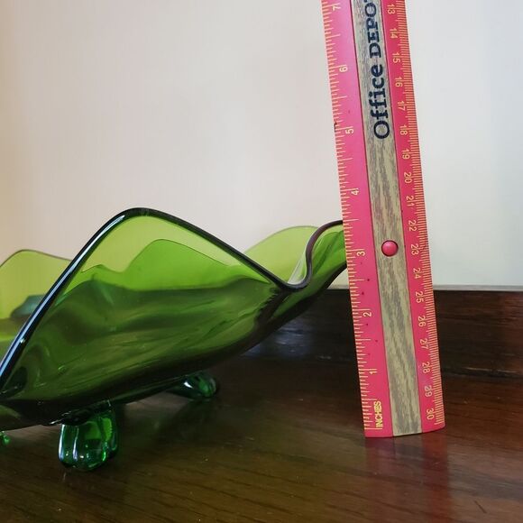 Vintage Green Ruffle Wavy Footed Fruit Bowl Cambridge Glass - Picture 7 of 8